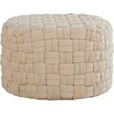 Braided Round 24" Ottoman in Cream Velvet